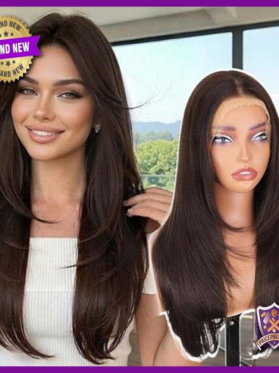 13x6 Lace Front Synthetic Wig, Long Straight Layered Style, HD Transparent Lace main image 4
